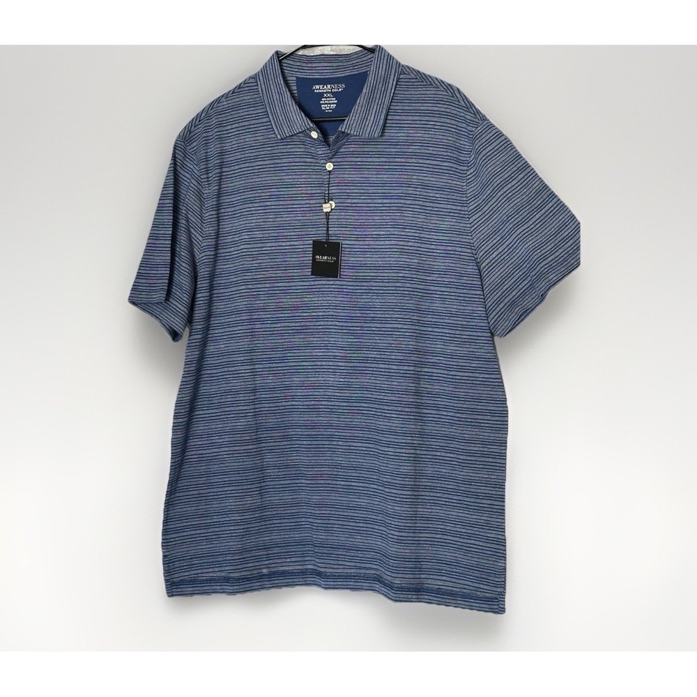 Awearness Kenneth‎ Cole Men's XXL Blue Slim Fit Polo 4-Way Stretch Shirt